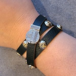 Henri bendel black leather strap wrap around bracelet